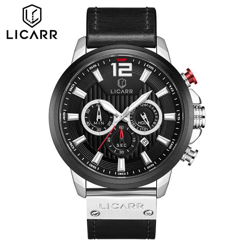 LICARR Brand Waterproof Fashion Casual Men's Watches Leather Strap Chronograph Watch 9501