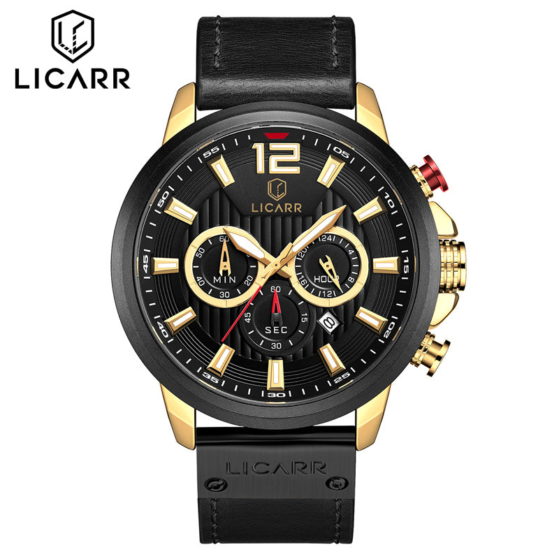 LICARR Brand Waterproof Fashion Casual Men's Watches Leather Strap Chronograph Watch 9501