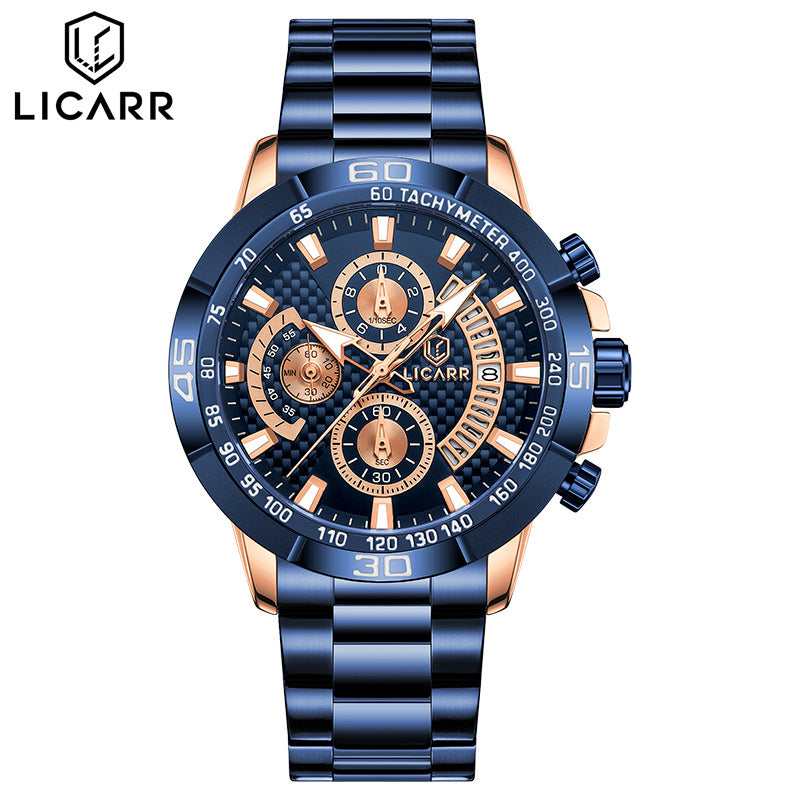 LICARR Brand Original Mens Watch Fashion Waterproof Luminous Calendar Chrono