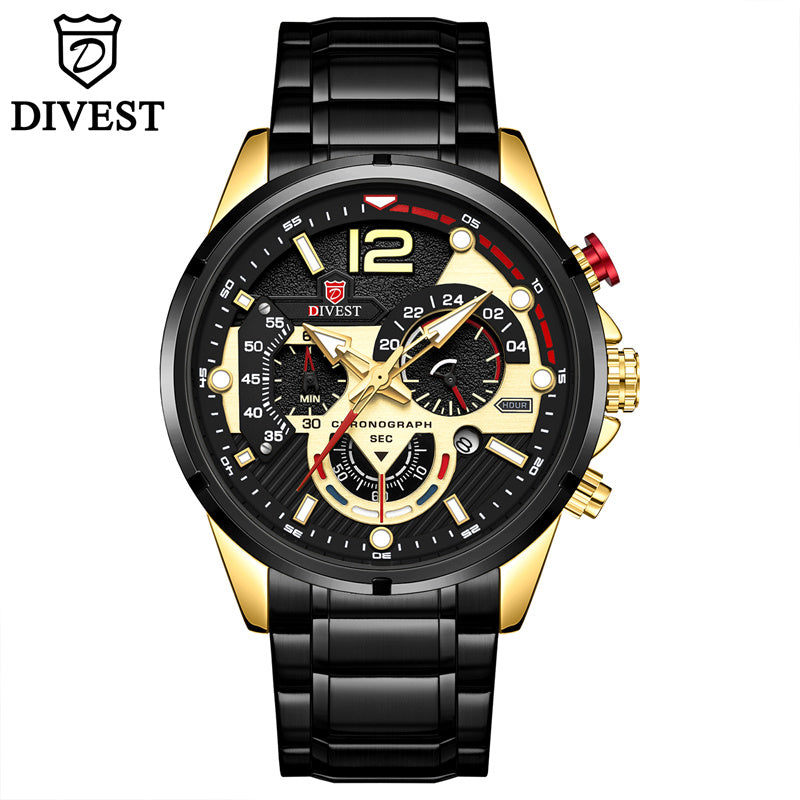 DIVEST Brand Waterproof Fashion Men's Watches Casual Quartz Chronograph Sports Watch 9039