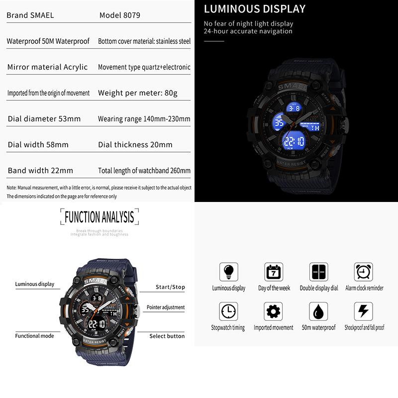 SMAEL Sports Digital Quartz Waterproof Men's Watches