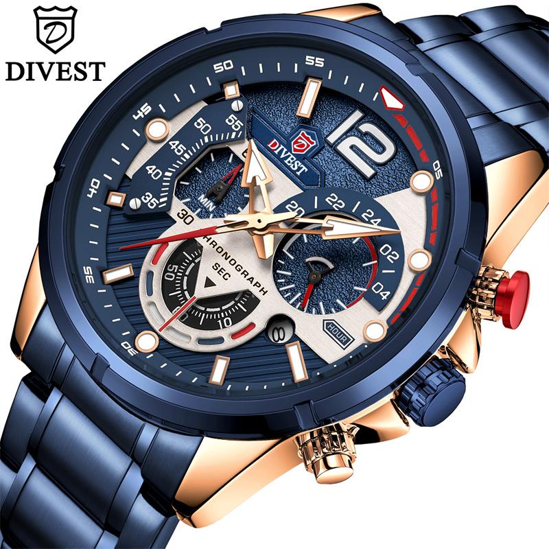 DIVEST Brand Waterproof Fashion Men's Watches Casual Quartz Chronograph Sports Watch 9039