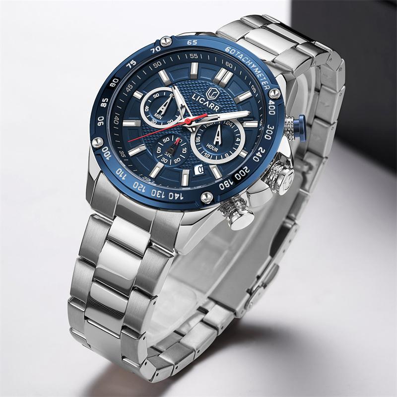 LICARR Original Brand Men's Watches Classic Quartz Waterproof Clock Male Casual Fashion Chronograph Luminous Date