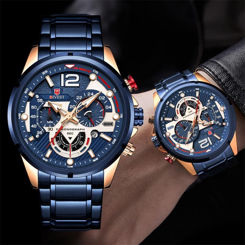 DIVEST Brand Waterproof Fashion Men's Watches Casual Quartz Chronograph Sports Watch 9039