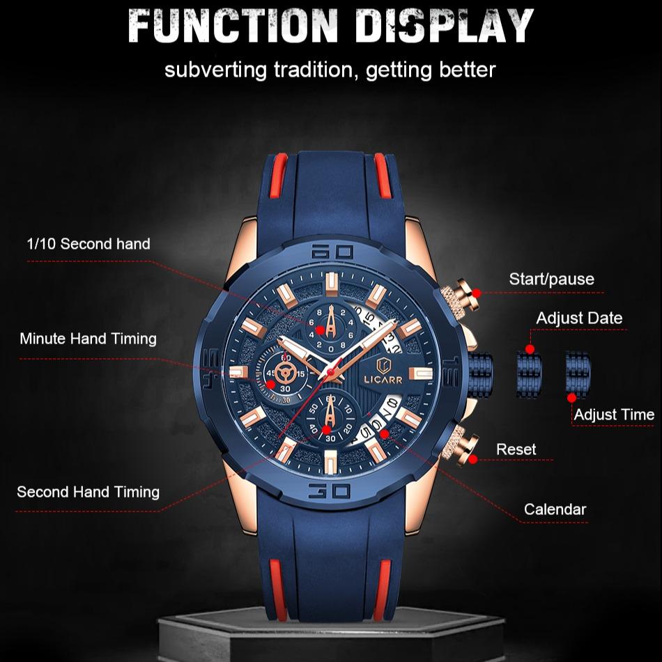 LICARR Original Brand Luxury Waterproof Fashion Men's Watch Sport Chronograph Casual Watch