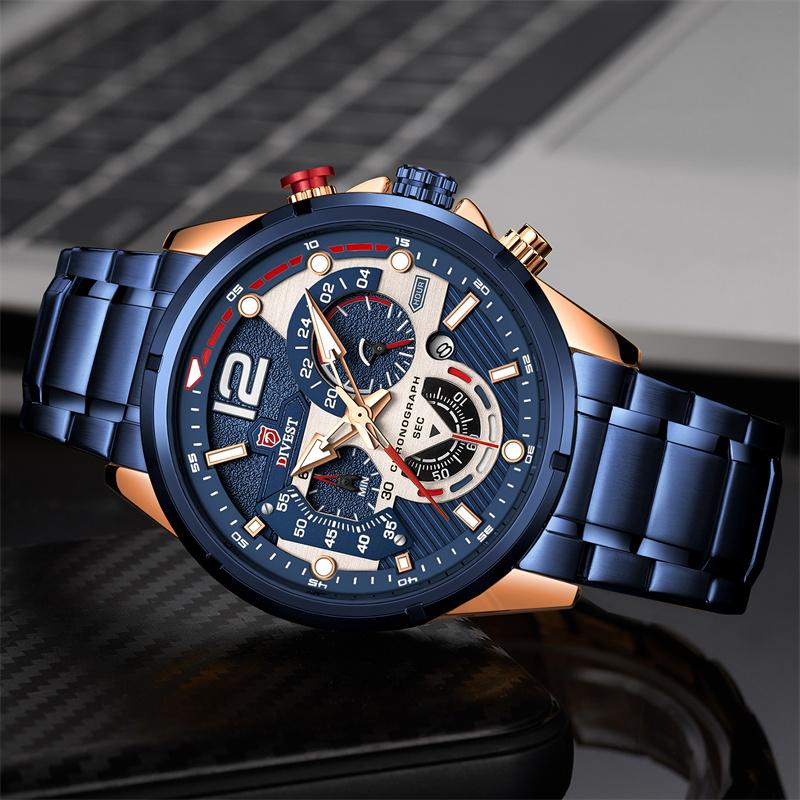 DIVEST Brand Waterproof Fashion Men's Watches Casual Quartz Chronograph Sports Watch 9039