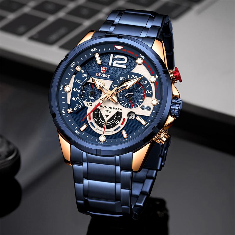 DIVEST Brand Waterproof Fashion Men's Watches Casual Quartz Chronograph Sports Watch 9039