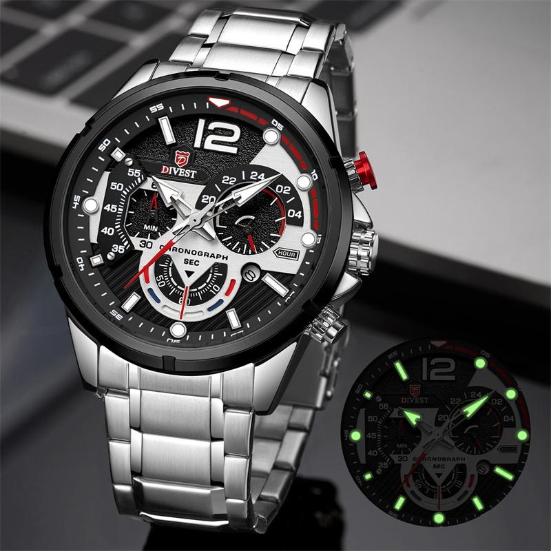 DIVEST Brand Waterproof Fashion Men's Watches Casual Quartz Chronograph Sports Watch 9039