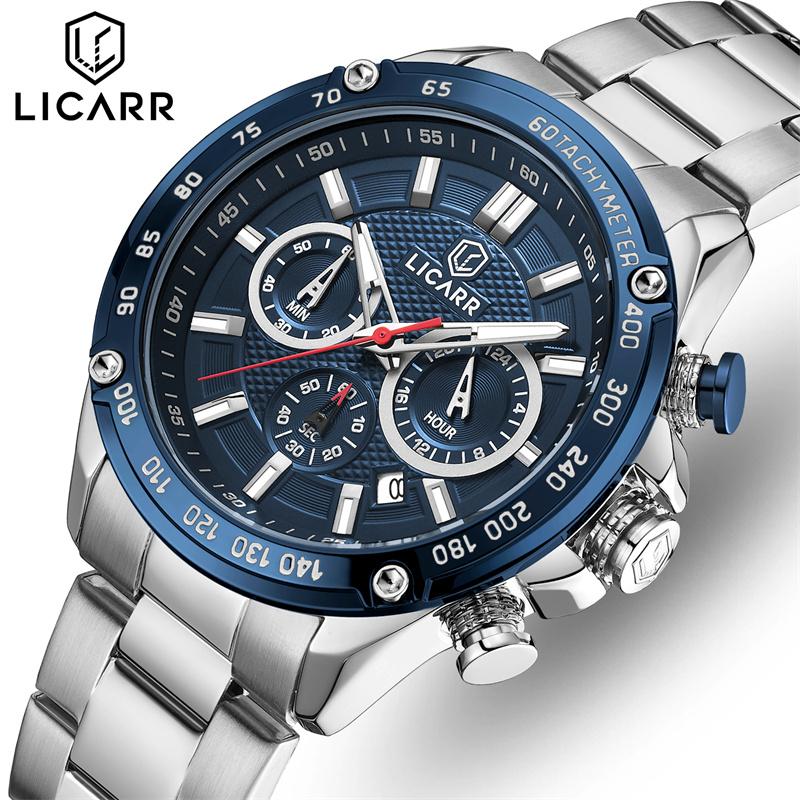 LICARR Original Brand Men's Watches Classic Quartz Waterproof Clock Male Casual Fashion Chronograph Luminous Date