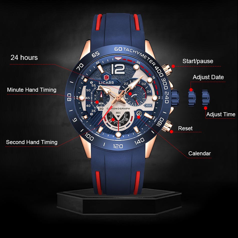 LICARR Watch - Chronograph Functionality & Durability - 30M Waterproof for Daily Life